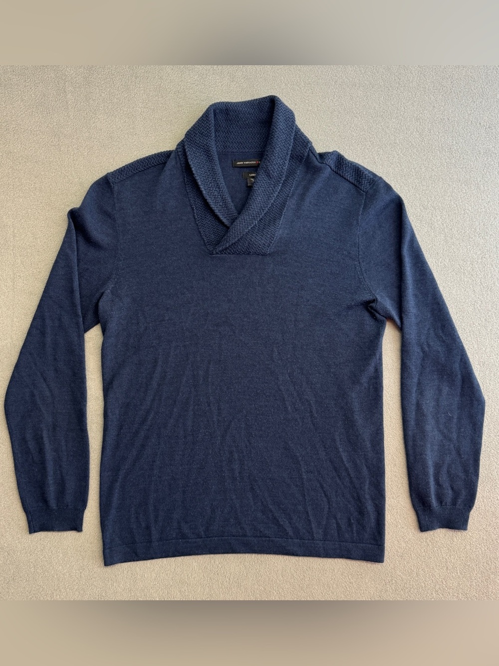 John Varvatos Sweater Medium Men's Shawl Collar Merino Wool Knit Pullover Blue